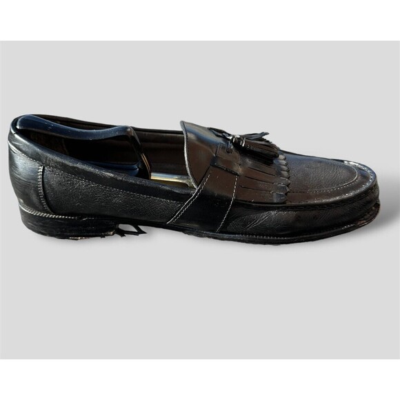 Vtg Florsheim Mens Kiltie Loafer Dress Shoes Black Leather Wingtip 10.5EEE